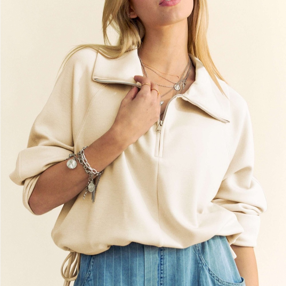 NWT | DAVI & DANI | Zip-Front Mock Neck Cropped Pullover | Size L